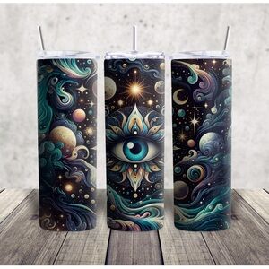 Hand Crafted Celestial Eye Tumbler - Black, Blue, Gold